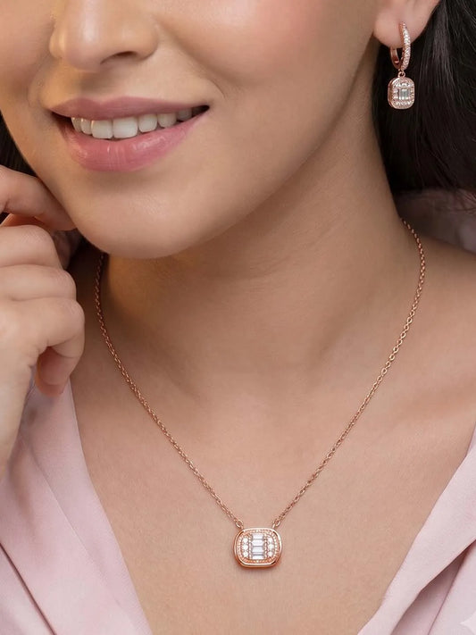 Peora Halo Crystal Necklace Set - Rose Gold