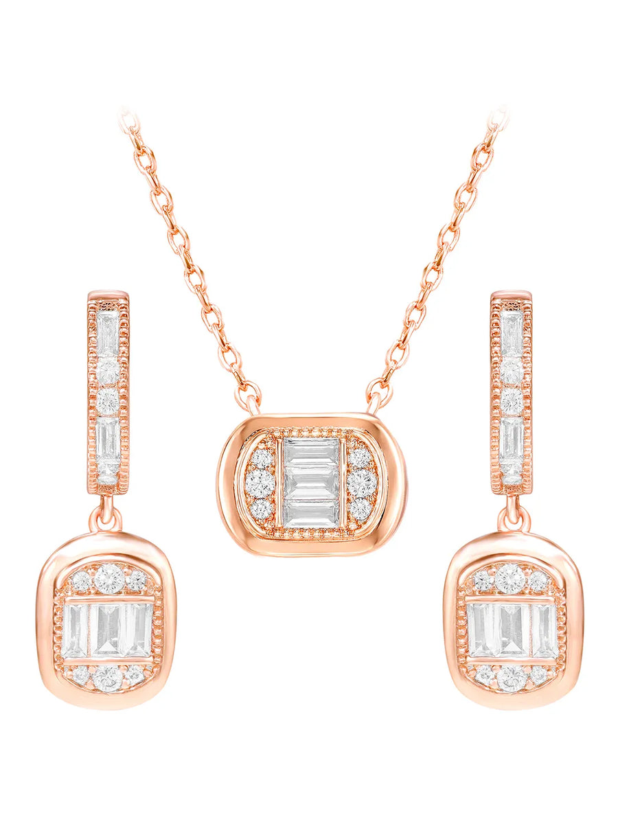 Peora Halo Crystal Necklace Set - Rose Gold