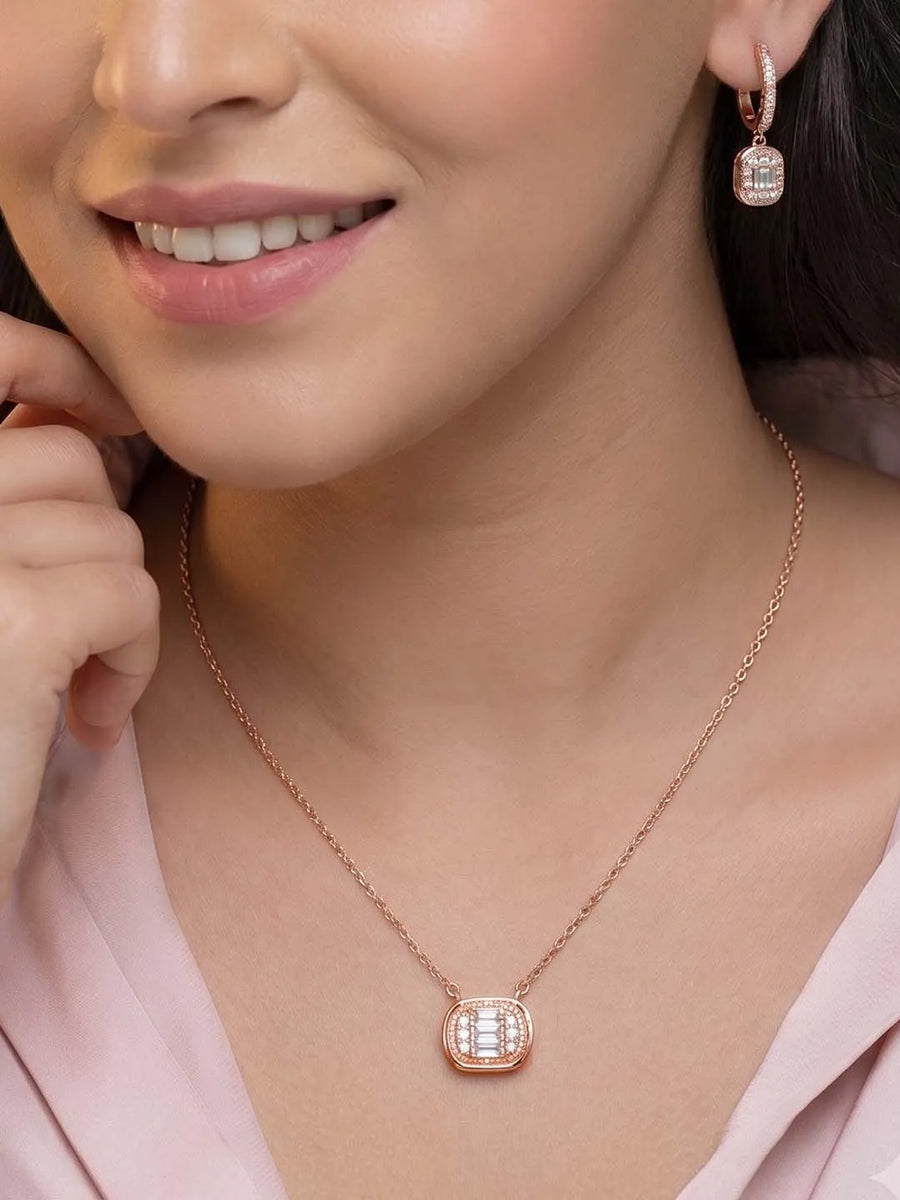Peora Halo Crystal Necklace Set - Rose Gold
