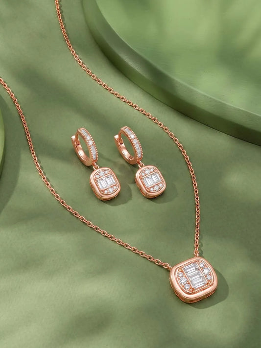 Peora Halo Crystal Necklace Set - Rose Gold