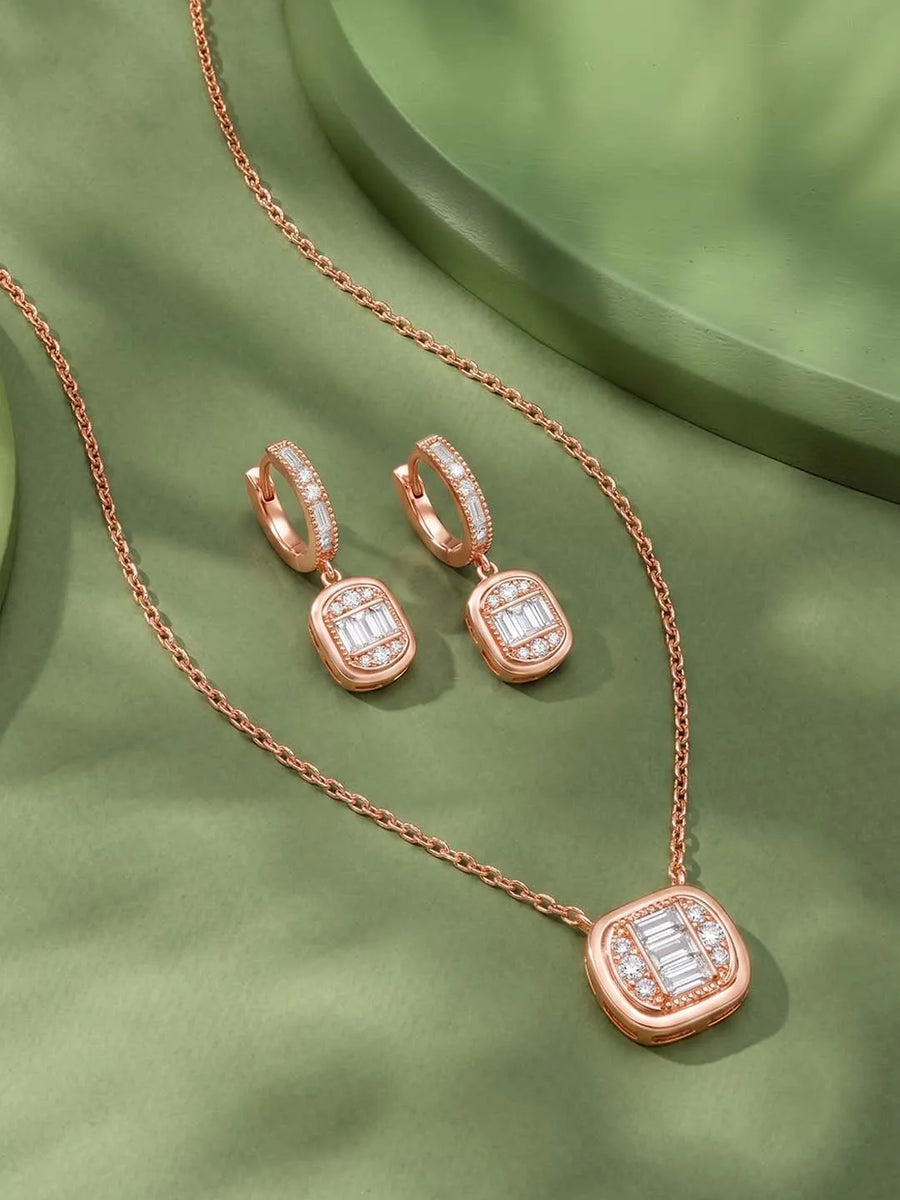 Peora Halo Crystal Necklace Set - Rose Gold