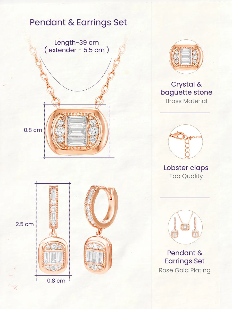 Peora Halo Crystal Necklace Set - Rose Gold