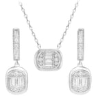 Peora Halo Crystal Necklace Set - Silver
