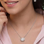 Peora Halo Crystal Necklace Set - Silver