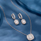 Peora Halo Crystal Necklace Set - Silver