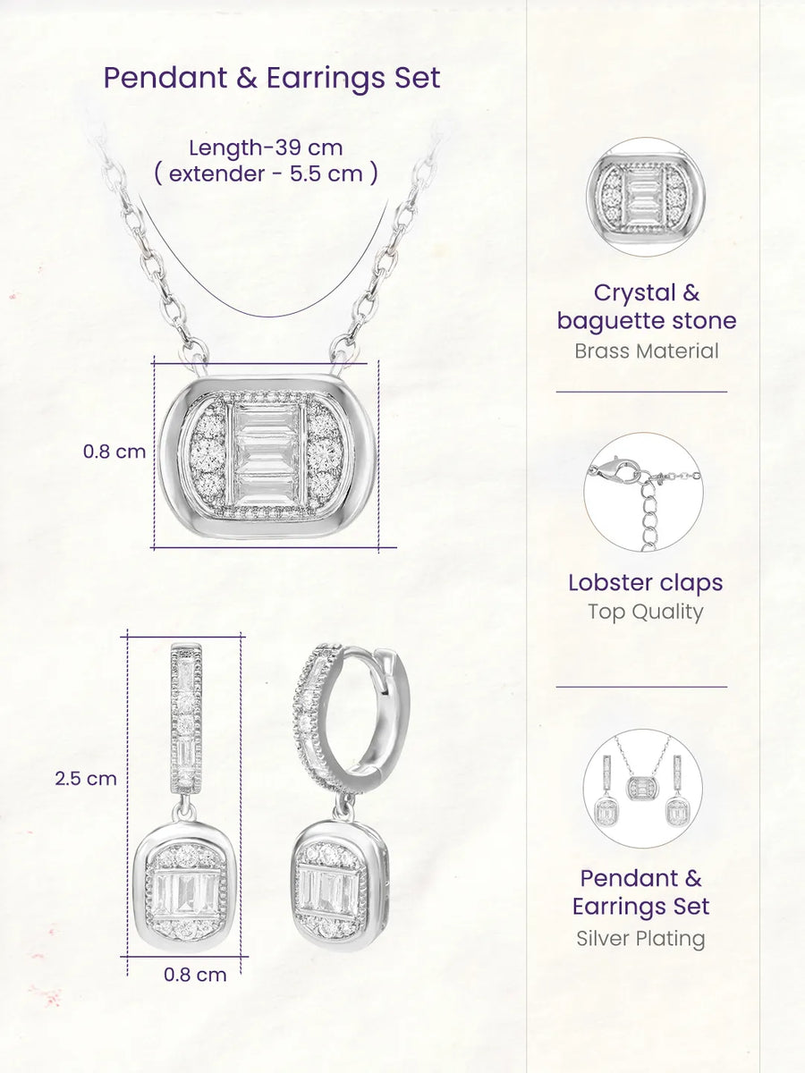 Peora Halo Crystal Necklace Set - Silver