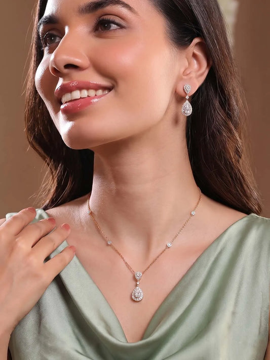 Peora Teardrop CZ Necklace Set - Rose Gold