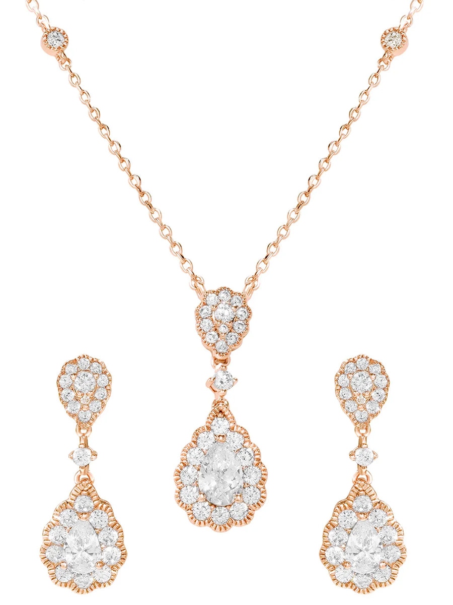 Peora Teardrop CZ Necklace Set - Rose Gold