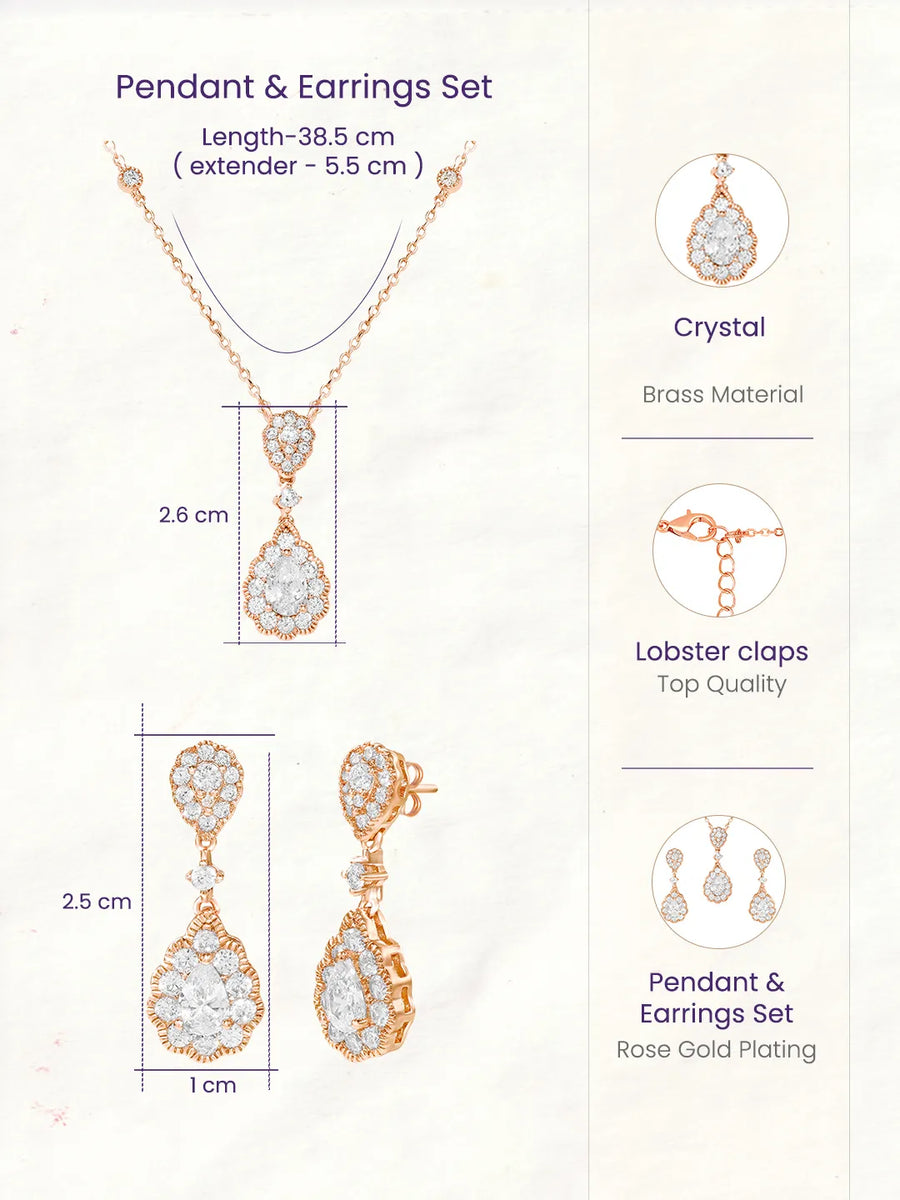 Peora Teardrop CZ Necklace Set - Rose Gold