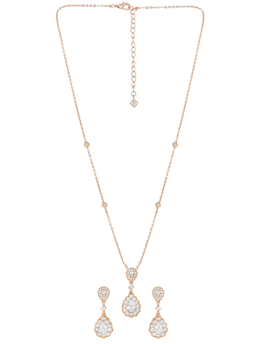 Peora Teardrop CZ Necklace Set - Rose Gold