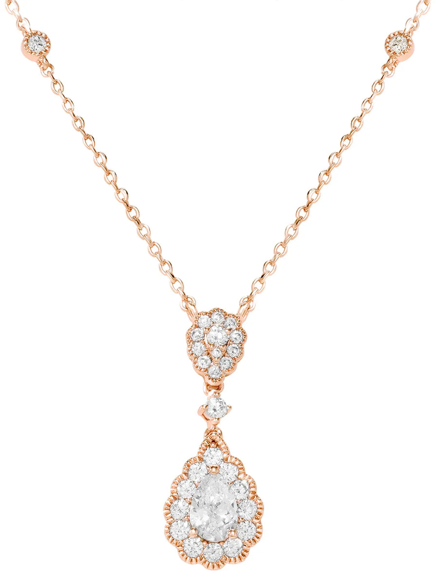 Peora Teardrop CZ Necklace Set - Rose Gold