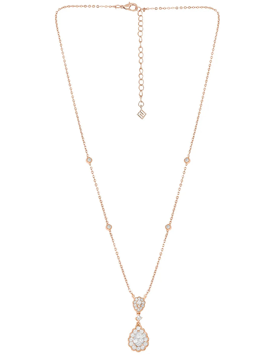 Peora Teardrop CZ Necklace Set - Rose Gold