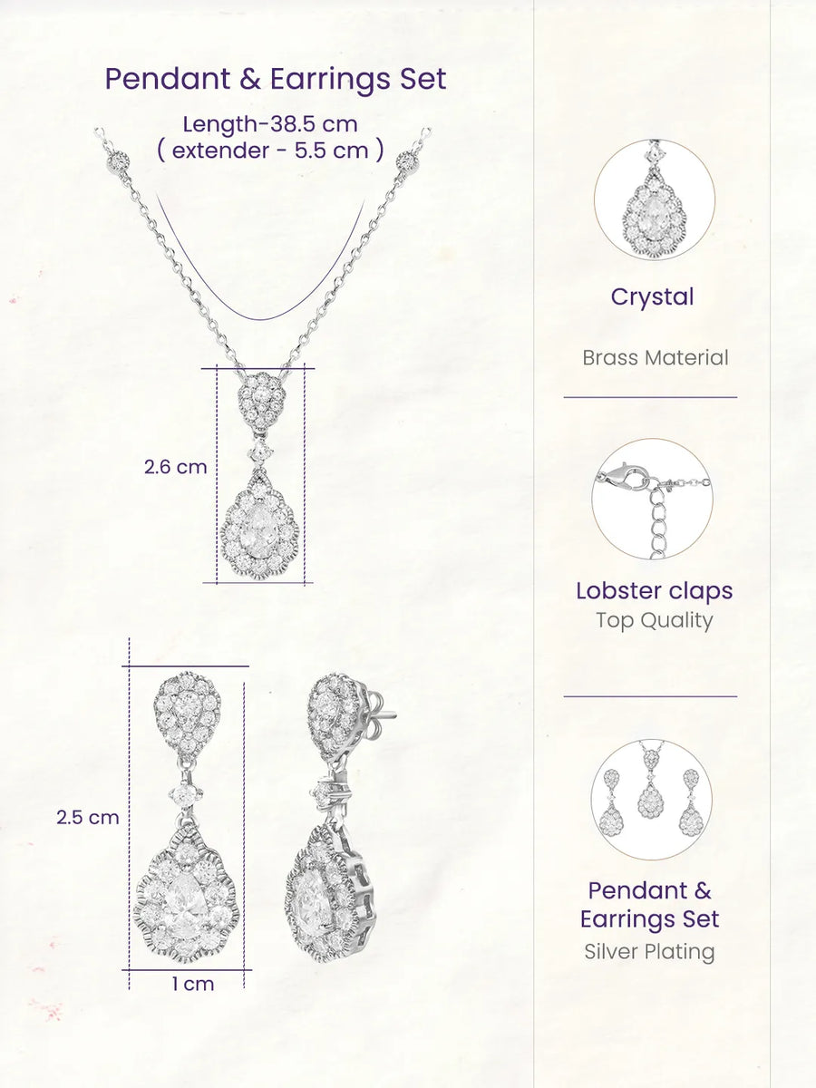 Peora Teardrop CZ Necklace Set - Silver