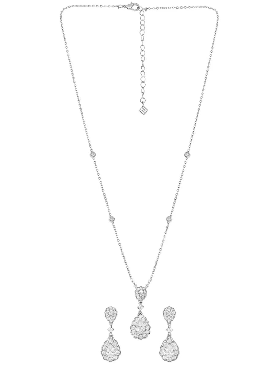 Peora Teardrop CZ Necklace Set - Silver