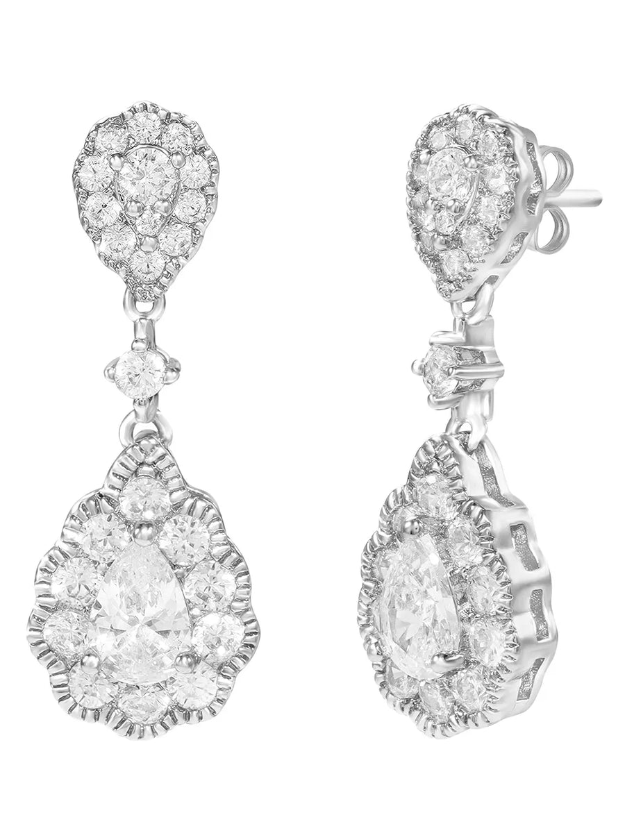 Peora Teardrop CZ Necklace Set - Silver