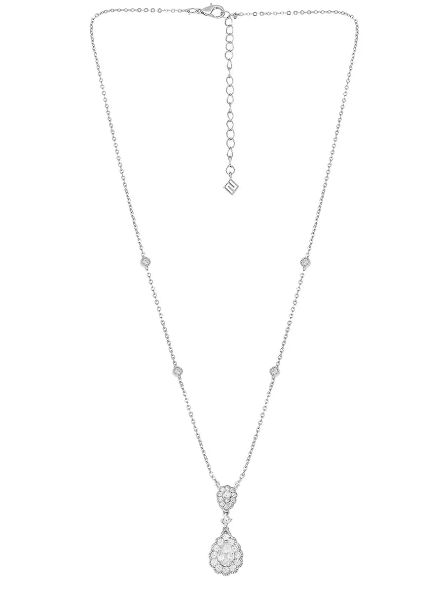 Peora Teardrop CZ Necklace Set - Silver