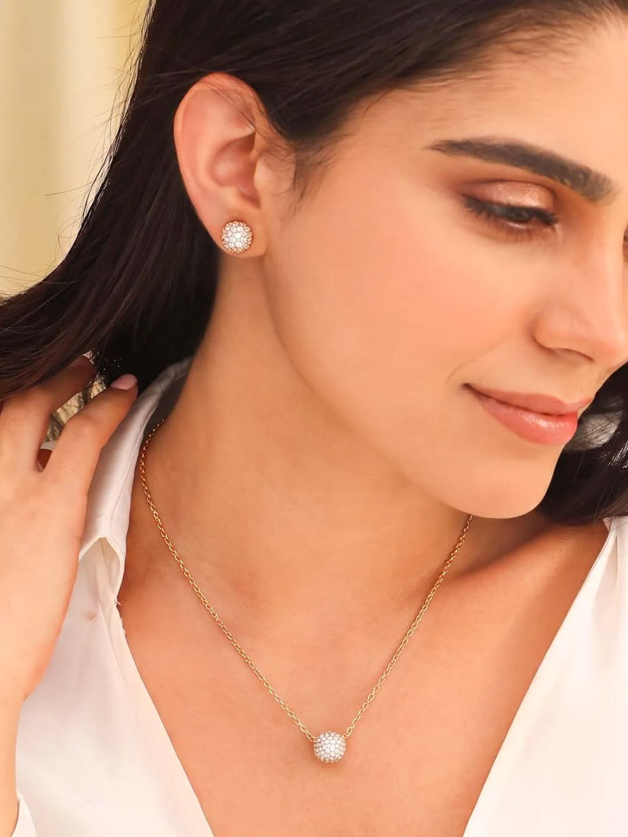 Peora Romantic CZ Necklace Set - Rose Gold
