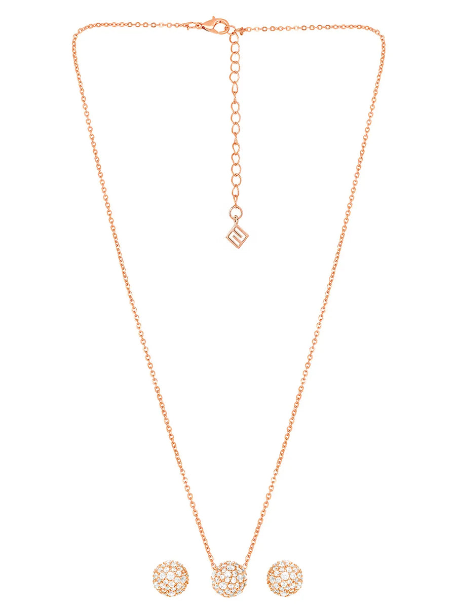 Peora Romantic CZ Necklace Set - Rose Gold