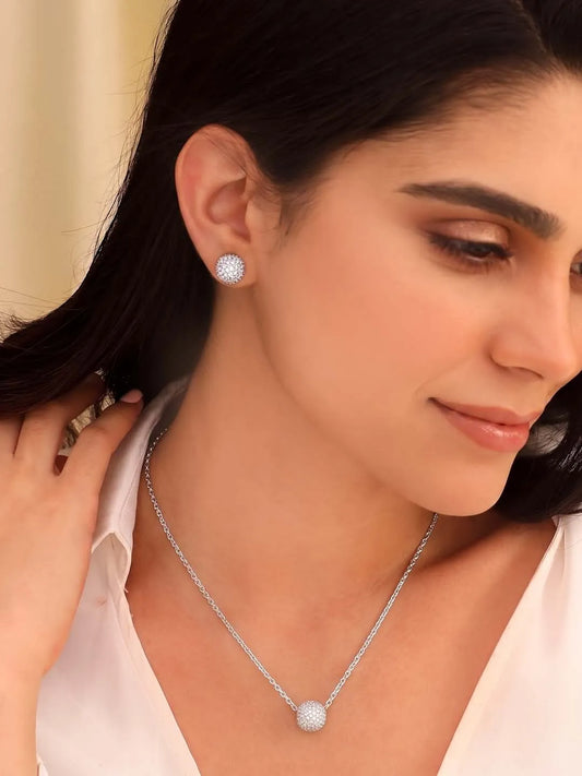 Peora Romantic CZ Necklace Set - Silver