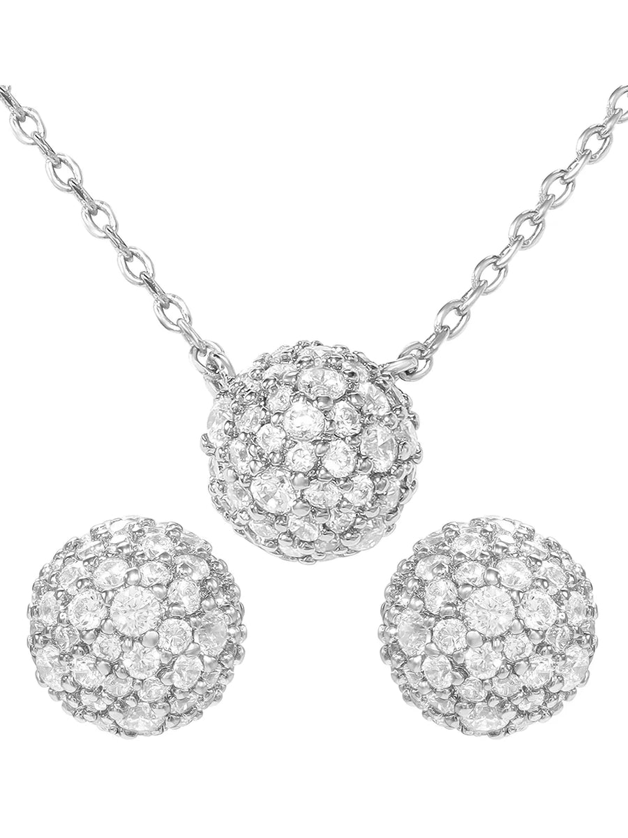 Peora Romantic CZ Necklace Set - Silver
