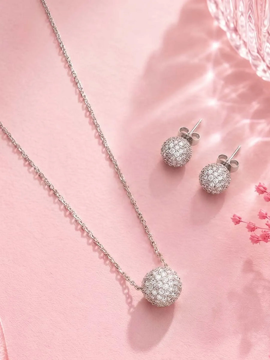 Peora Romantic CZ Necklace Set - Silver