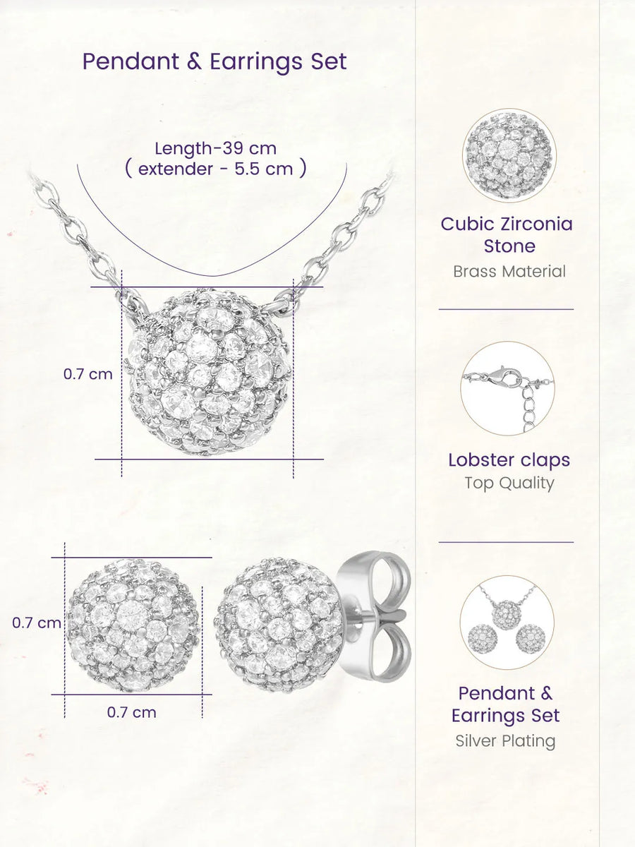 Peora Romantic CZ Necklace Set - Silver