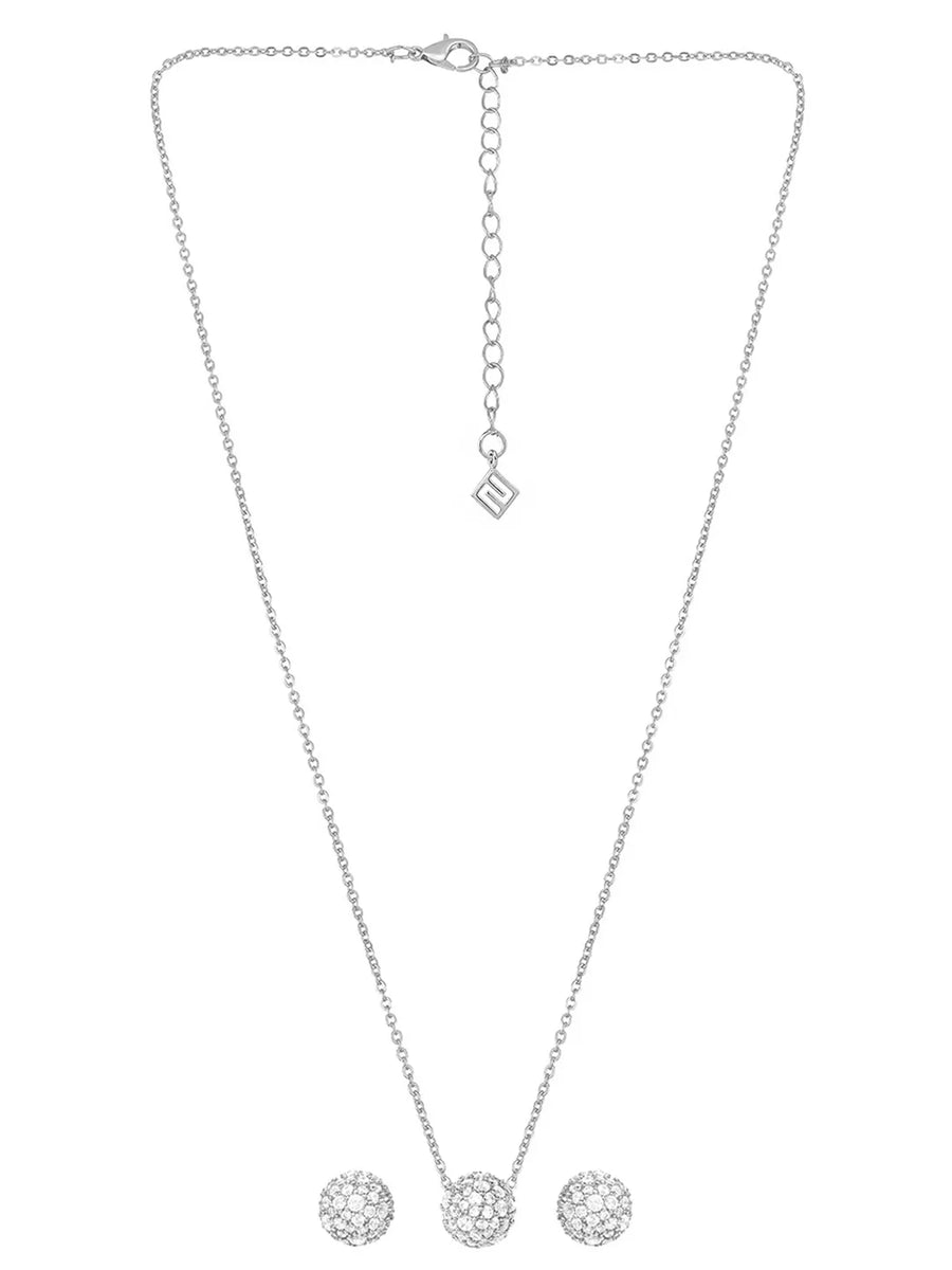 Peora Romantic CZ Necklace Set - Silver