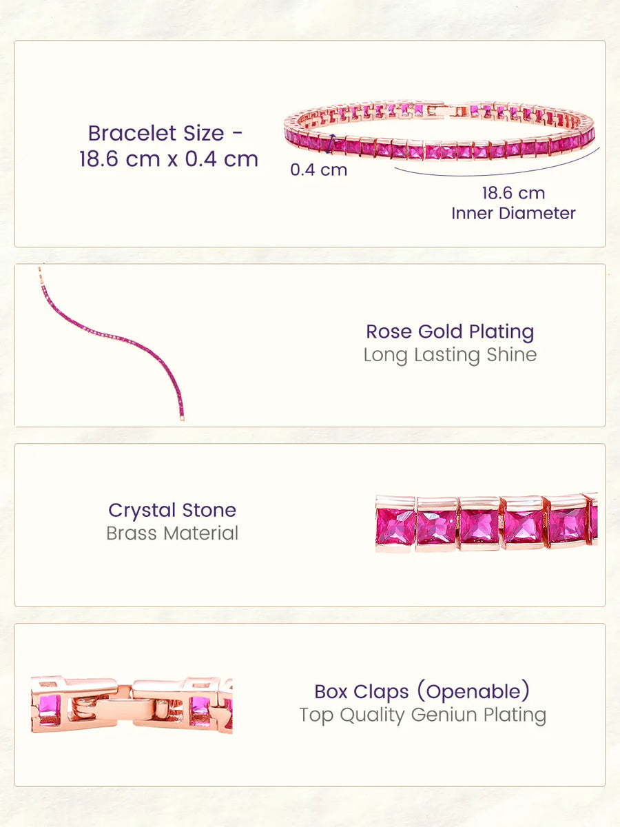 Peora Ruby CZ Tennis Bracelet - Rose Gold