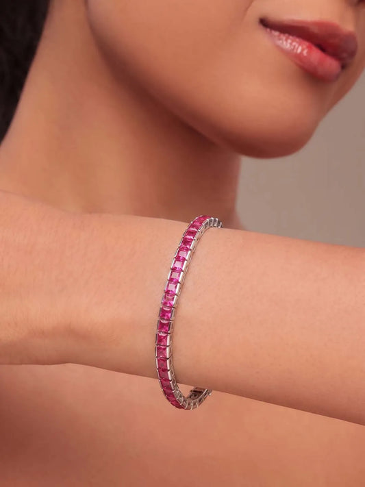 Peora Ruby CZ Tennis Bracelet - Silver