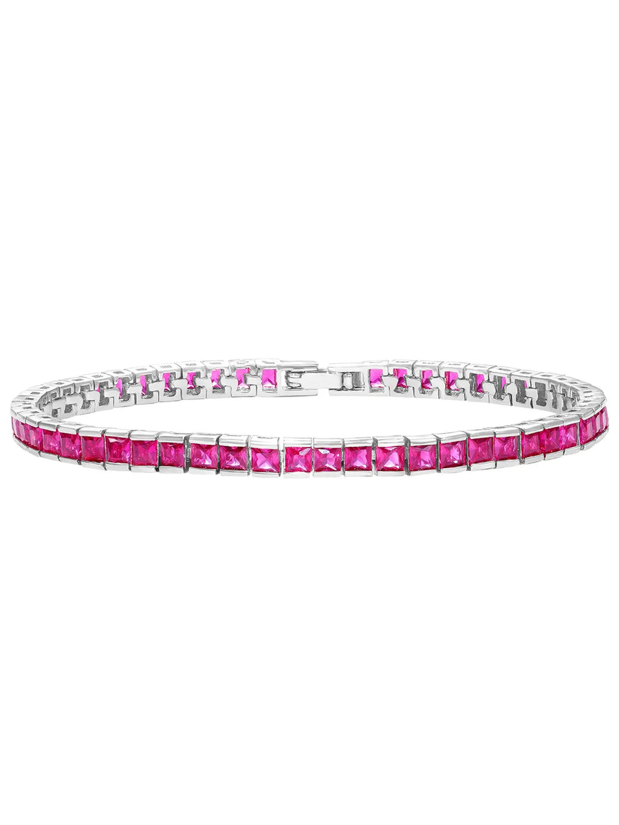 Peora Ruby CZ Tennis Bracelet - Silver