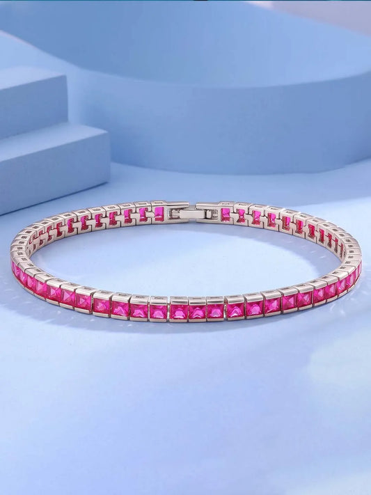 Peora Ruby CZ Tennis Bracelet - Silver
