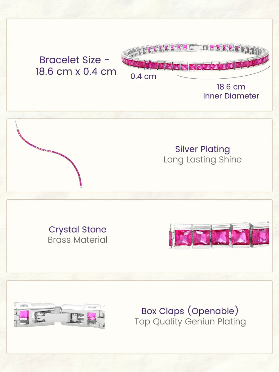 Peora Ruby CZ Tennis Bracelet - Silver