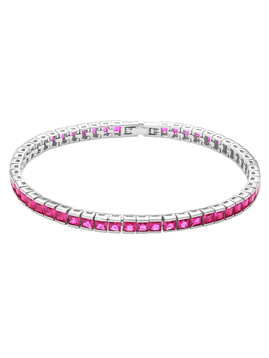 Peora Ruby CZ Tennis Bracelet - Silver