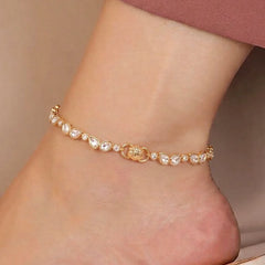Peora Heritage Crystal Rosette Payal - Gold