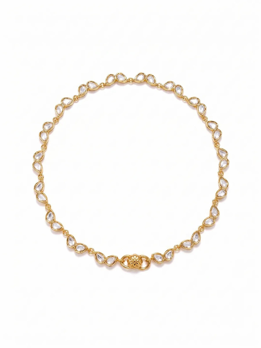 Peora Heritage Crystal Rosette Payal - Gold