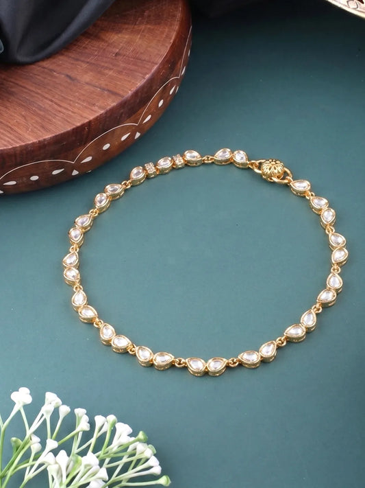 Peora Heritage Crystal Rosette Payal - Gold