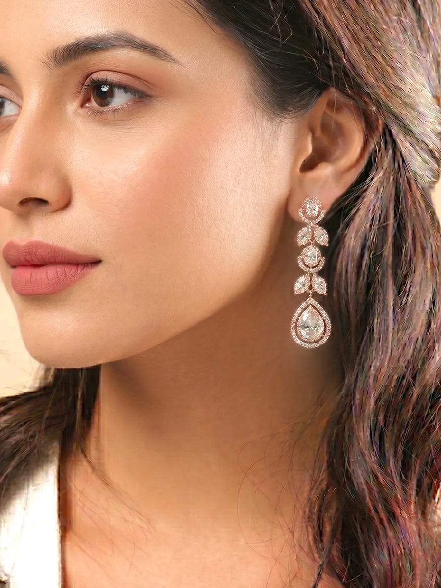 Peora CZ Blossom Drop Earrings - Rose Gold