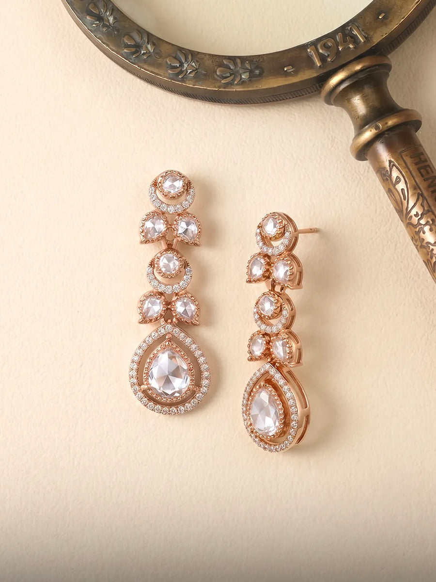 Rose Gold SZ Tiered Statement Dangle Earrings