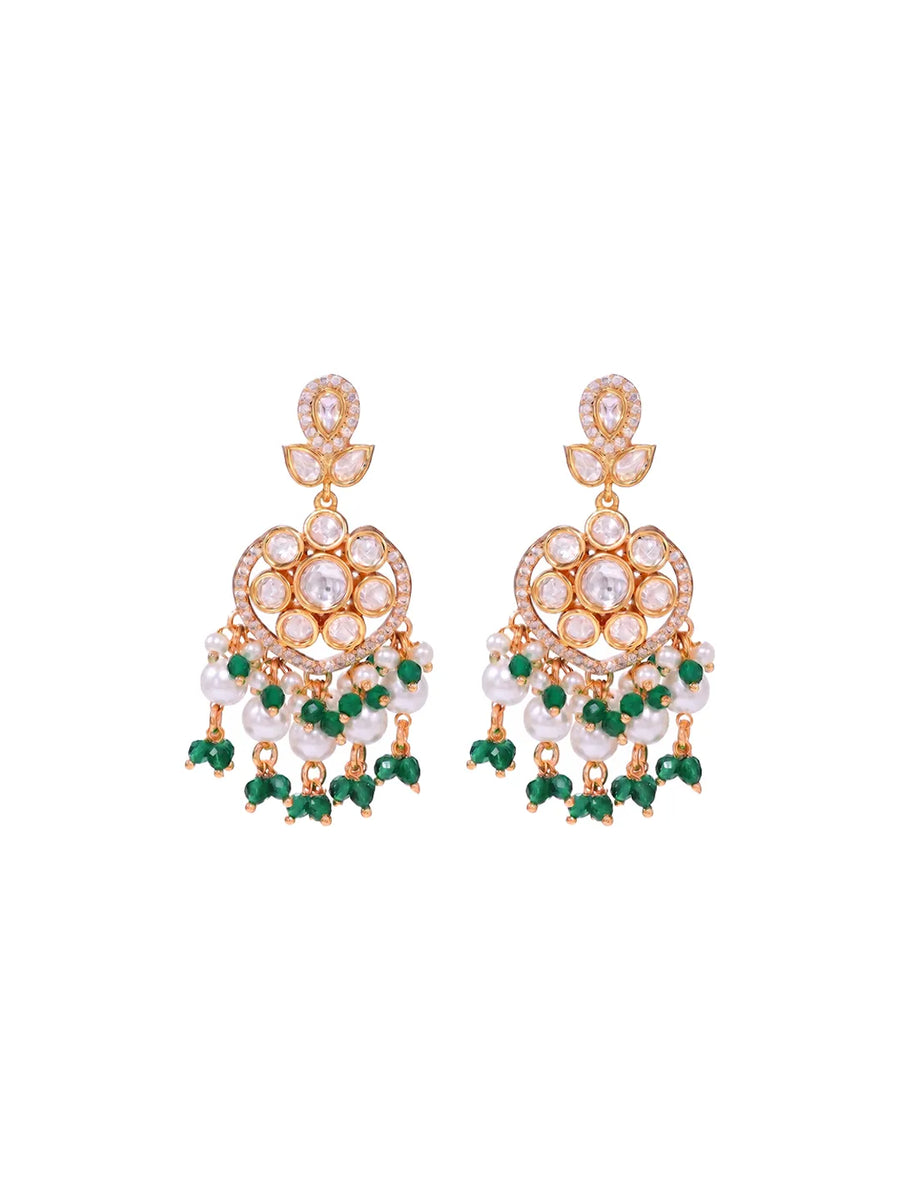 Peora Ratnavali Green Kundan Earrings - Gold