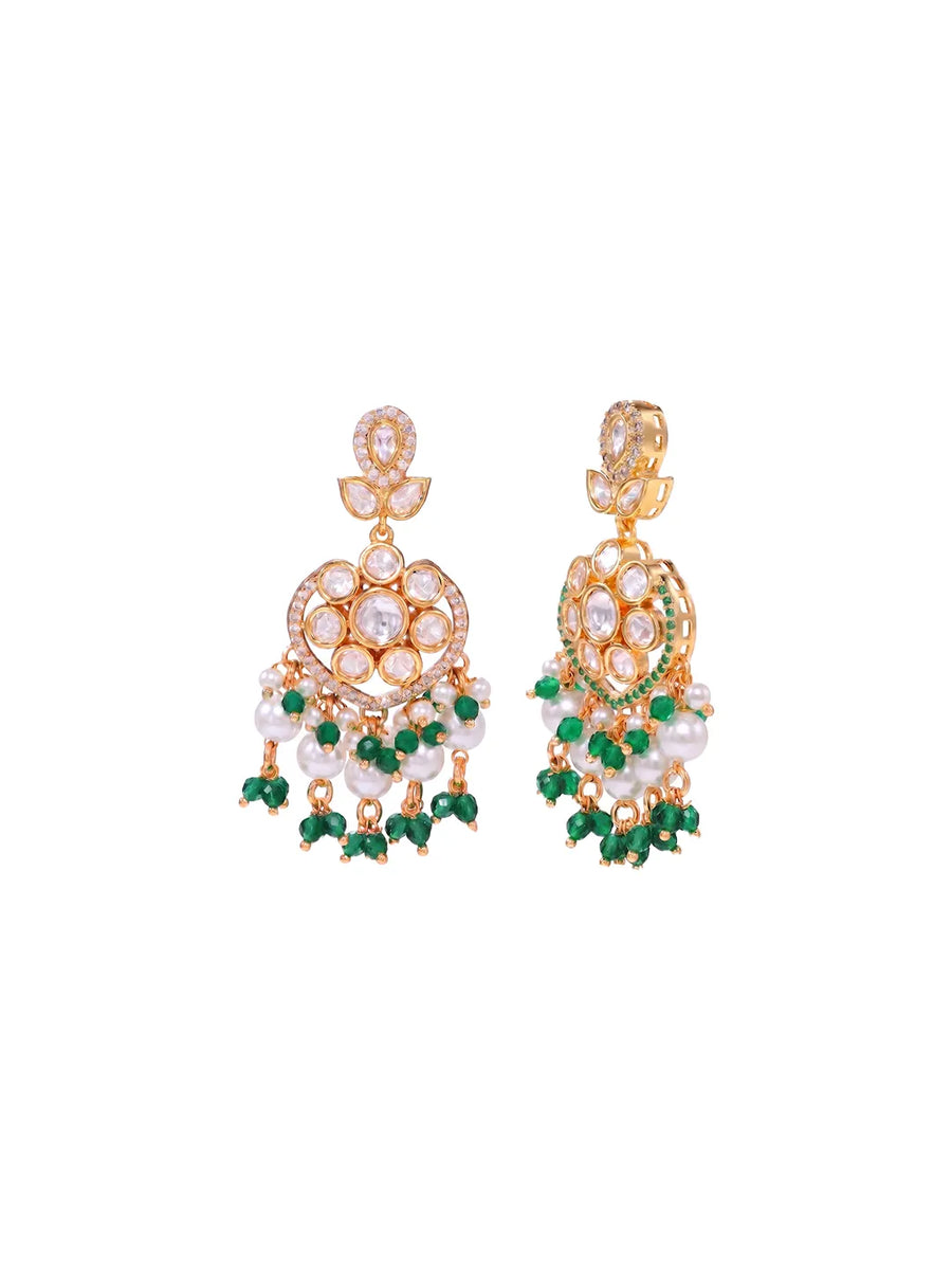 Peora Ratnavali Green Kundan Earrings - Gold