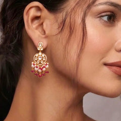 Peora Ratnavali Pink Kundan Earrings - Gold