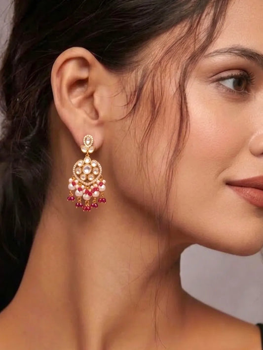 Peora Ratnavali Pink Kundan Earrings - Gold