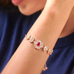Peora Pink Floral Traditional Bracelet - Gold
