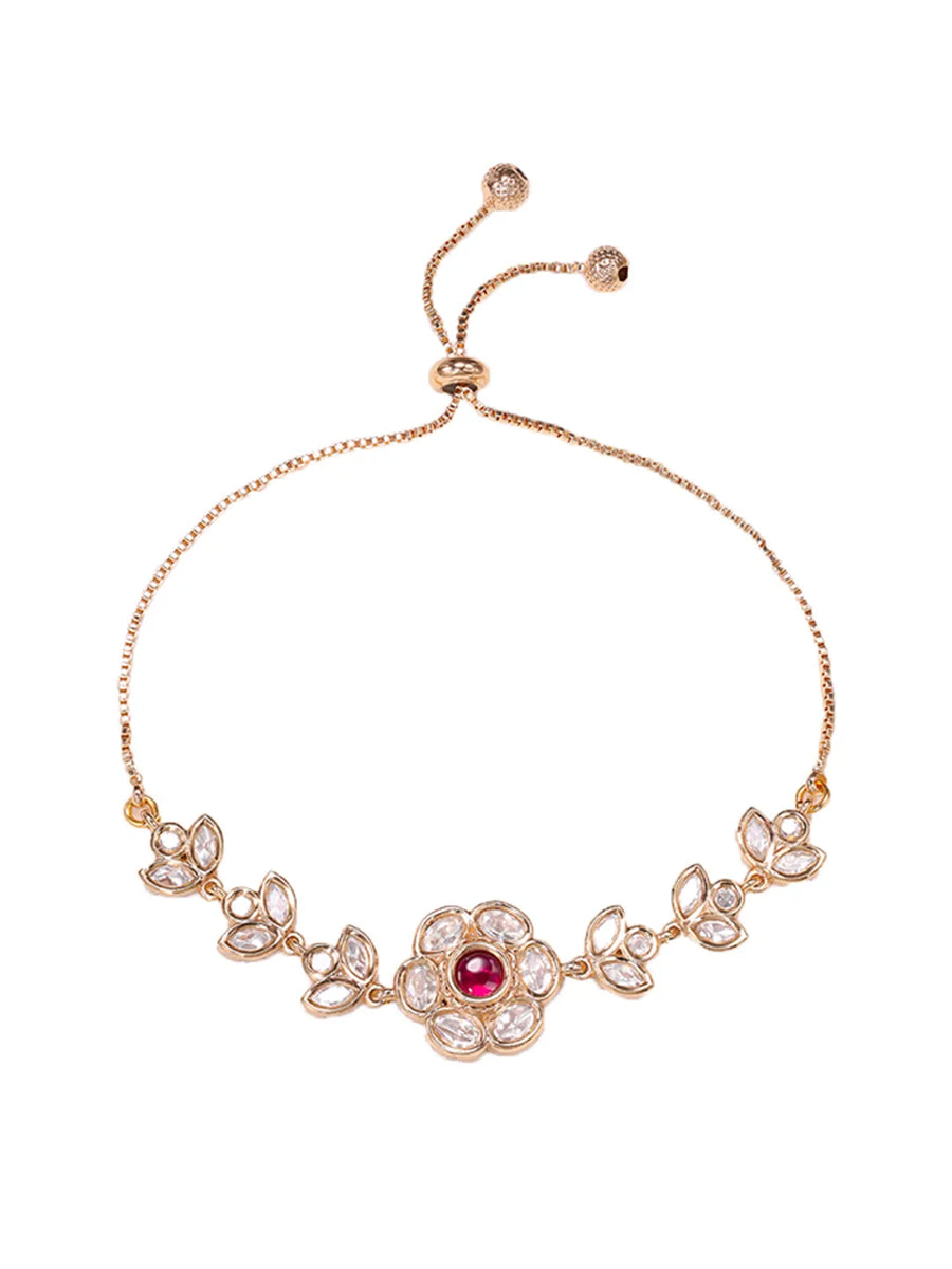 Peora Pink Floral Traditional Bracelet - Gold