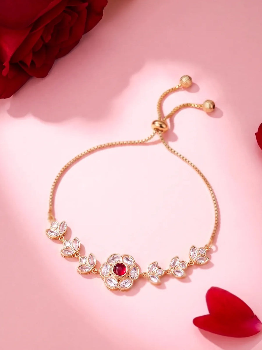 Peora Pink Floral Traditional Bracelet - Gold