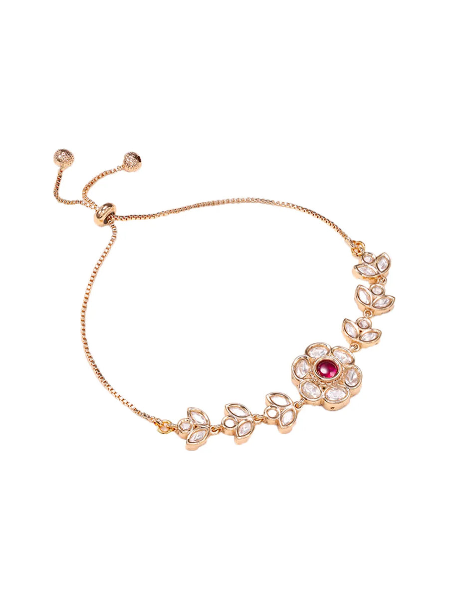 Peora Pink Floral Traditional Bracelet - Gold