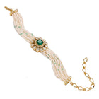 Peora Green Floral Heritage Pearl Bracelet - Gold