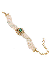 Peora Green Floral Heritage Pearl Bracelet - Gold