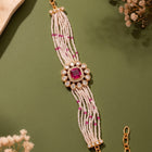 Peora Pink Floral Heritage Pearl Bracelet - Gold