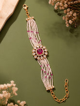 Peora Pink Floral Heritage Pearl Bracelet - Gold